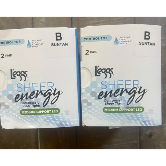 Leggs Sz B Sheer Energy Lot Of 2 Control Top Pantyhose  Medium Support Suntan - Picture 2 of 4